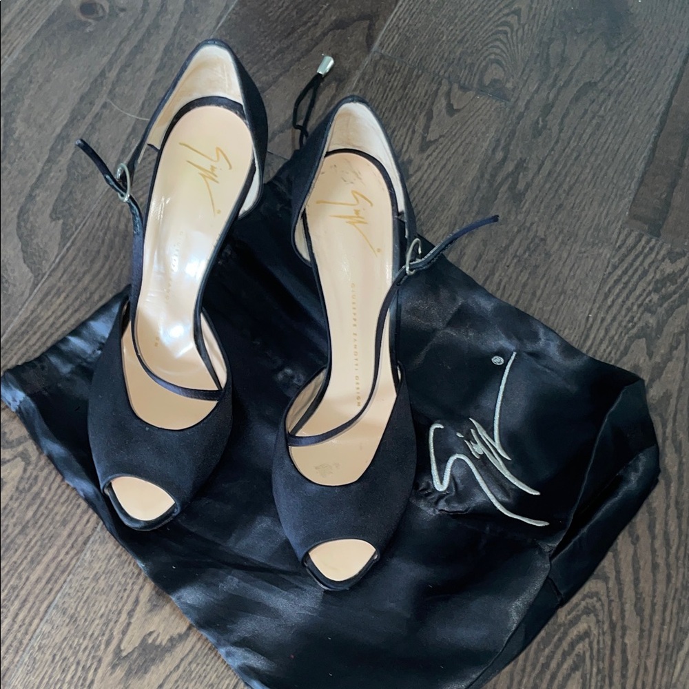 Giuseppe Zanotti Black Peep Toe Heels with Ankle Strap